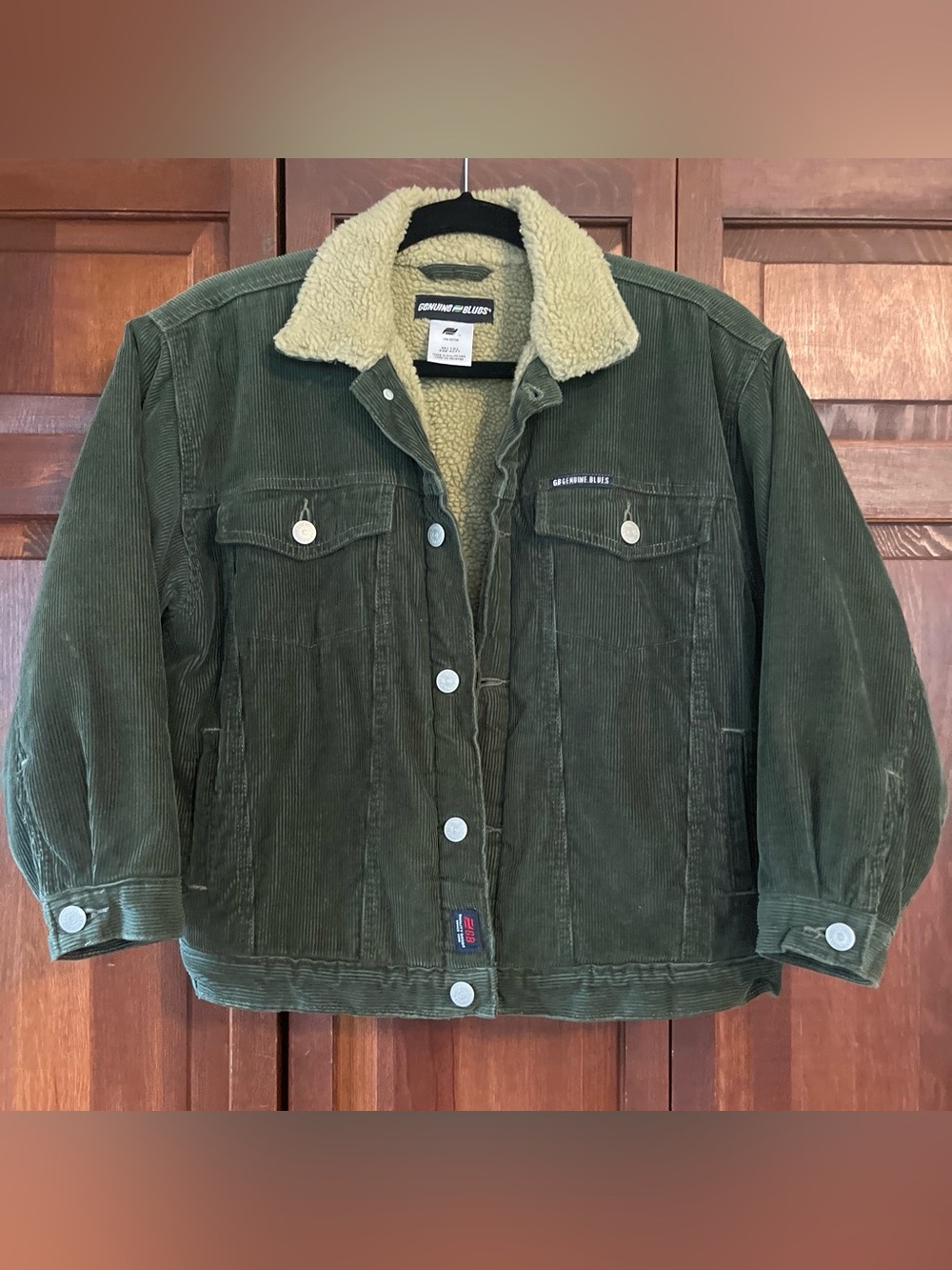 Vintage Genuine Blues Kids Sherpa Lined Corduroy Jacket Green Size M (10)